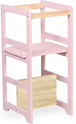 Torre De Aprendizagem Montessori 4 Em 1 Laqueada Rosa Bebê Regula Altura