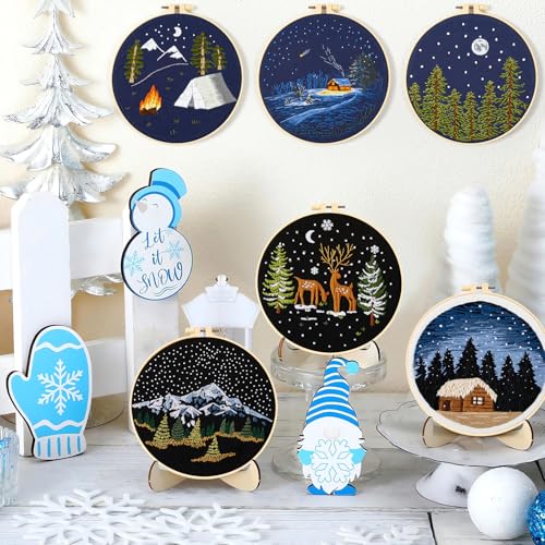 Image of Armindou Embroidery Kit for Beginner Adults, Counted Stamped Cross Stitch kit for Adult Beginner, Hand Embroidery Starter Kits with Pattern, 3 Embroidery Hoop, Fabric (Attached Teaching Video QR Code)