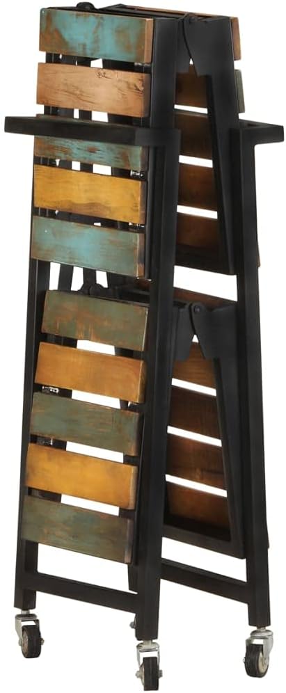 Kitchen Trolley Solid Reclaimed Wood 34.2"x14.2"x31.9" Rolling Kitchen Cart with Wheels Durable Kitchen Storage Cart Folding Design Mobile Cart for Food and Dining
