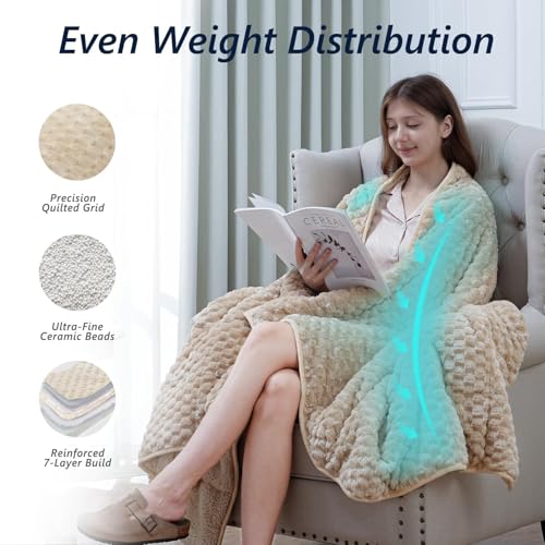 Image of Mr. Sandman Weighted Blankets for Adults Queen Size 20lbs, Warm Sherpa Fleece Throw Blanket for Sleep and Calm, Soft Cozy Heavy Bed Blanket with Jacquard Flannel, 60 x 80 Inches, Khaki