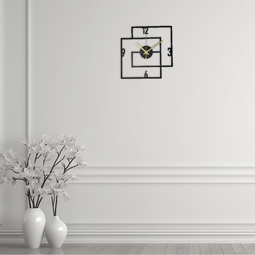 Square Frame Wall Clock Minimalist Overlapping Box Design Silent Quartz Wall Watch Modern Home Décor Clock for Living Room Bedroom Office Wall Art Clock-image-22