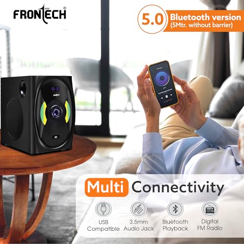 Image of FRONTECH SW-0142 2.1 Channel Bluetooth Speaker System - 70W, USB /BT /FM, LED Display, 1 Year Warranty | Black