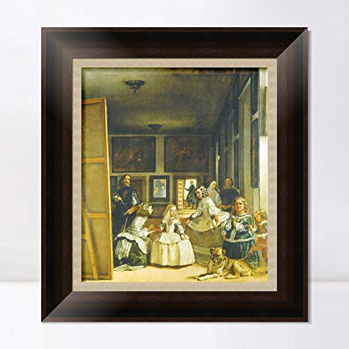 INVIN ART Framed Canvas Art Giclee Print The Meninas, or The Family of Felipe IV -1 by Diego Velazquez Wall Art Office Decorations(Vintage Brown Frame with Linen Liner,36