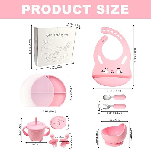 Miniatura 8 de Juego de alimentación de silicona para bebés, suministros de destete con ventosa dividida, juego de platos de autoalimentación para niños pequeños