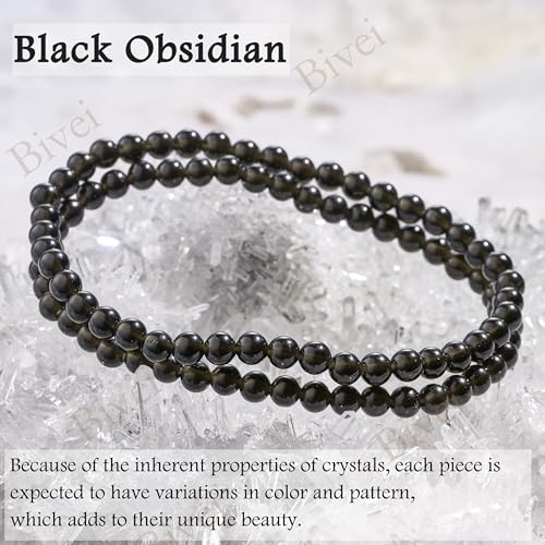 Obsidian - Protective - 4mm Beaded Bracelets for Women Handmade Semi Precious Natural Stone Stretch Elastic Jewelry Yoga Protection Gifts Small4