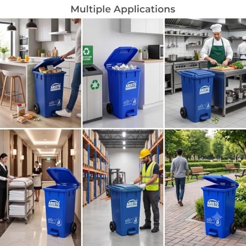 Image of 65 Litre Plastic Wheel Pedal Dustbin (Blue) Heavy Duty Foot Operated Garbage Waste Bin with Lid and Wheels (Pack Of 1)