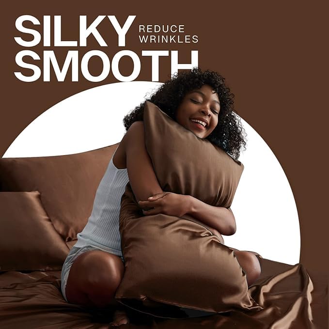 Image of RAGGLE Satin Silk Pillowcase for Hair and Skin Standard Size 18 inchX 28 inch with Soft Breathable Smooth Cooling Pillow Covers for Sleeping or Pillow Protector (2, Brown)
