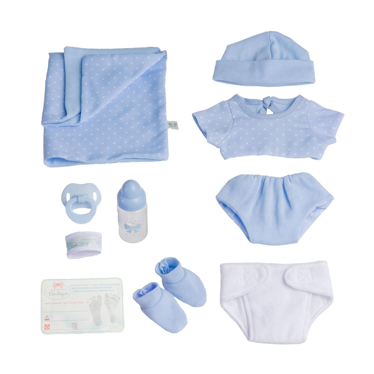 JC Toys - mod. 102-18540 – Bambolotto neonato, con corpo in gomma ed abito blu a pois, lunghezza: 36 cm