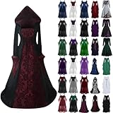 Halloween Costumes for Women 2023 Plus Size Long Sleeve Maxi Dress With Hood Womens Fashion Gothic Clothes Medieval Formal Wedding Guest Dresses Renaissance Gowns Cosplay Hoodies(A Red,Small)
