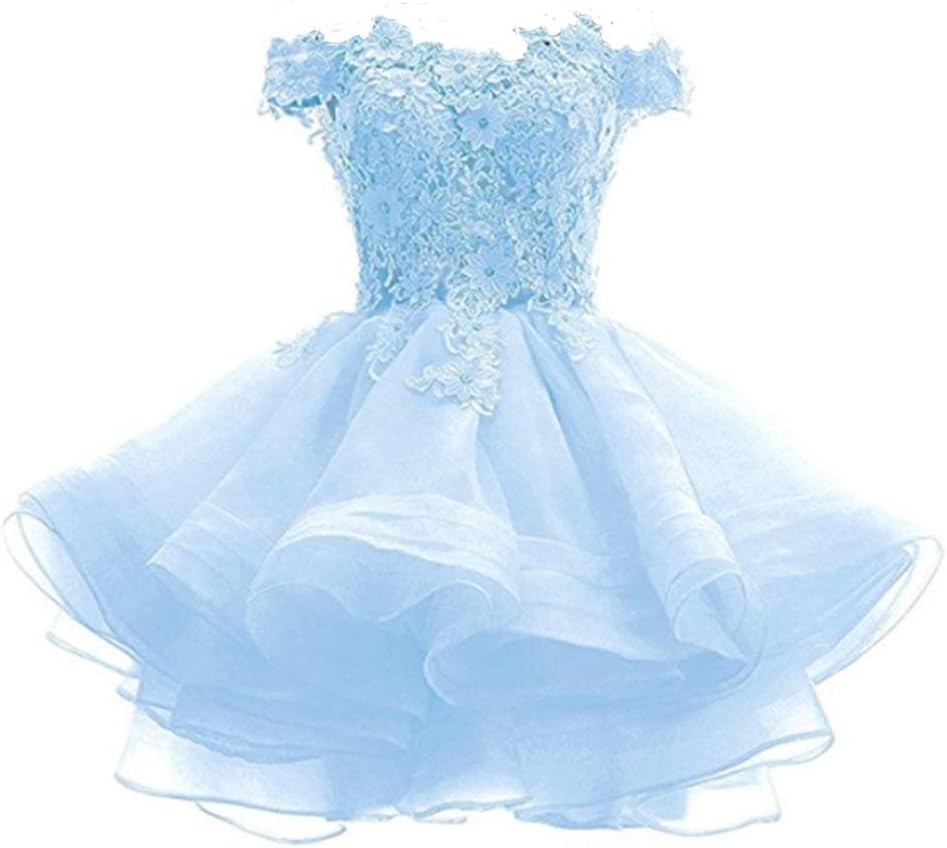 ANGELA Women's Off The Shoulder Organza Short Homecoming Dresses