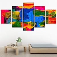 SIGNWIN 5 Panel Canvas Wall Art Modern Art Abstract Brushstroke Closeup Expressionism Expressive Modern Multicolor Oil Painting for Home Decorations Ready to Hang - 60