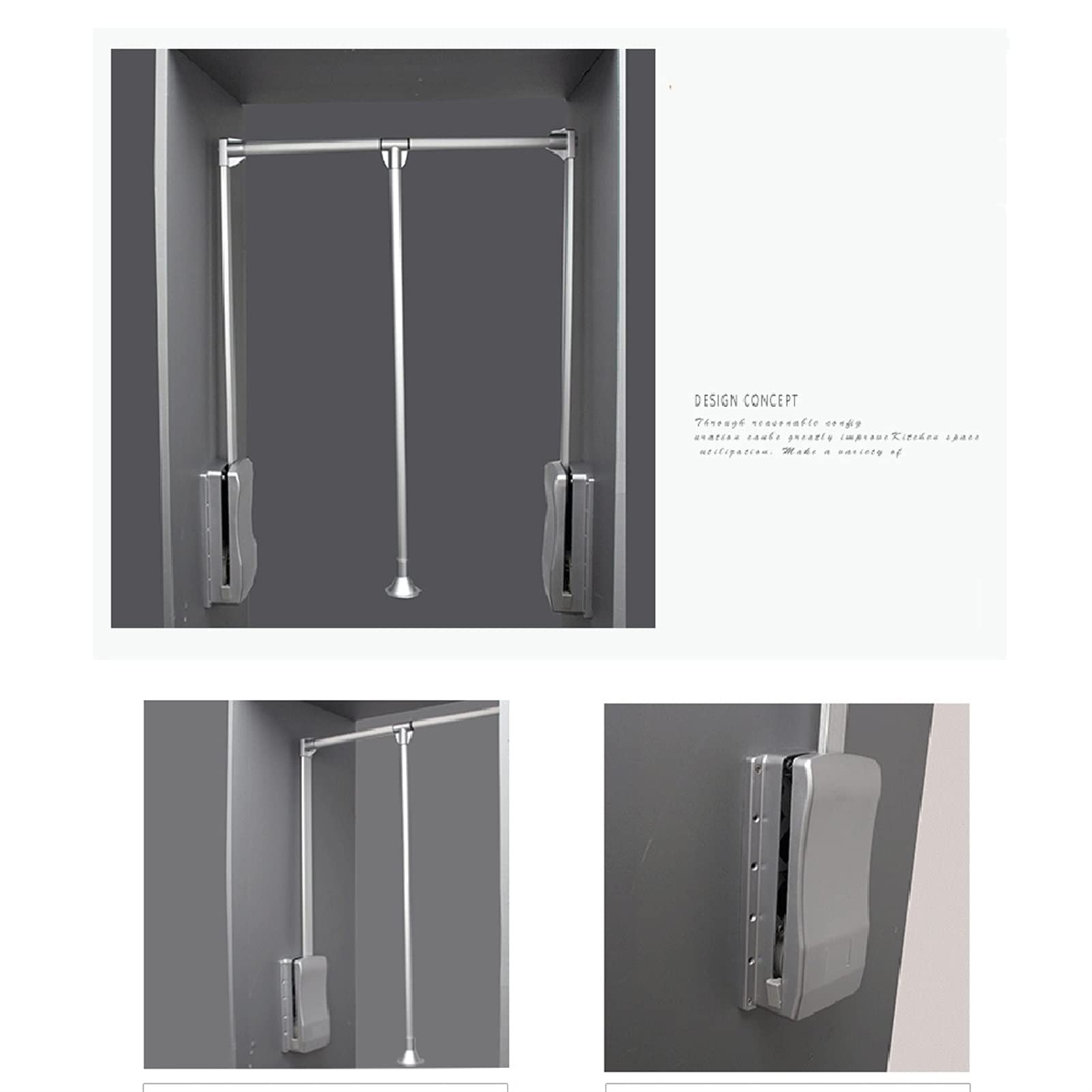 Adjuble Wisząca szyna do szafy z miękkim domykaniem - 450-1150 mm pantograf z podnośnikiem olejowym, pojemność 30 kg - idealny nizer do szafy dla efektywnej oszczędności miejsca