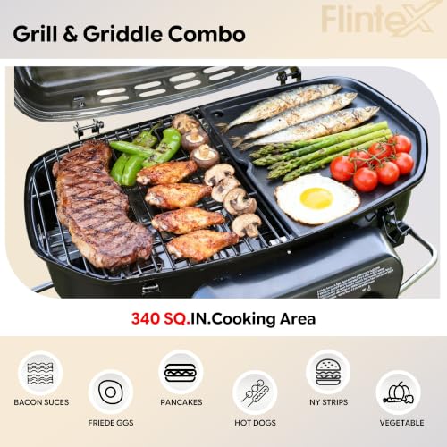 Image of Flintex Portable Propane Gas Grill, 2-Burner Foldable BBQ Grills, 2-in-1 Outdoor Camping Griddle Combo for Travel Tailgating, Black