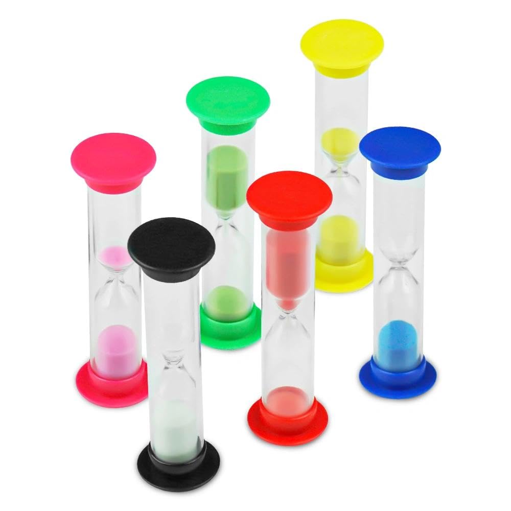 Comzantor 6 Pezzi Clessidra Timer, 30S, 1Min, 2Mins, 3Mins, 5Mins, 10Mins Clessidre Colorate, Sand Clock Timer, Sandglass Set, Orologio da Sabbia per Spazzolini, Sport, Giochi, Ufficio, Casa, Cucina - 1
