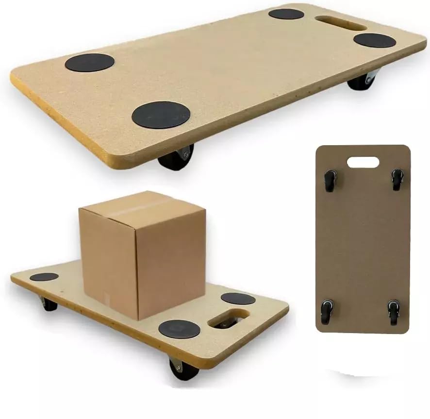 U&B Pack of - 2 Dolly 200KG Anti Slip, Dolly Cart Trolley, Wooden Wheeled Moving Platform Swivel 4 Castor Wheel Board Truck Heavy Furniture Transporter New