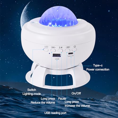 Projecteur ciel étoilé blanc avec veilleuse boréale et enceinte bluetooth musicale intégrée - 6