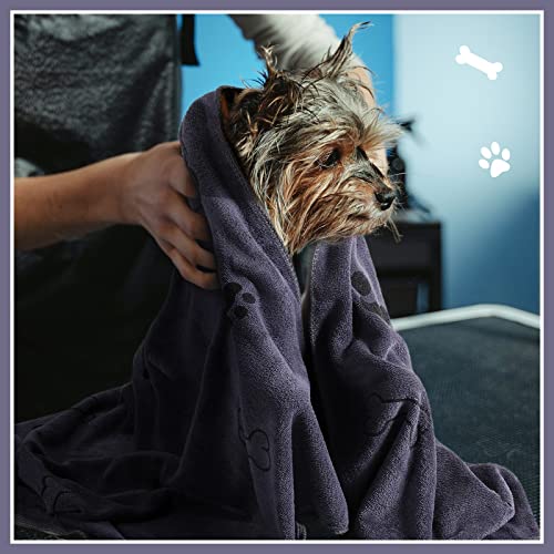 Image of Chumia 8 Pcs Dog Towel for Drying, 18 x 28 Inch, Dog Paw and Bone, Gray