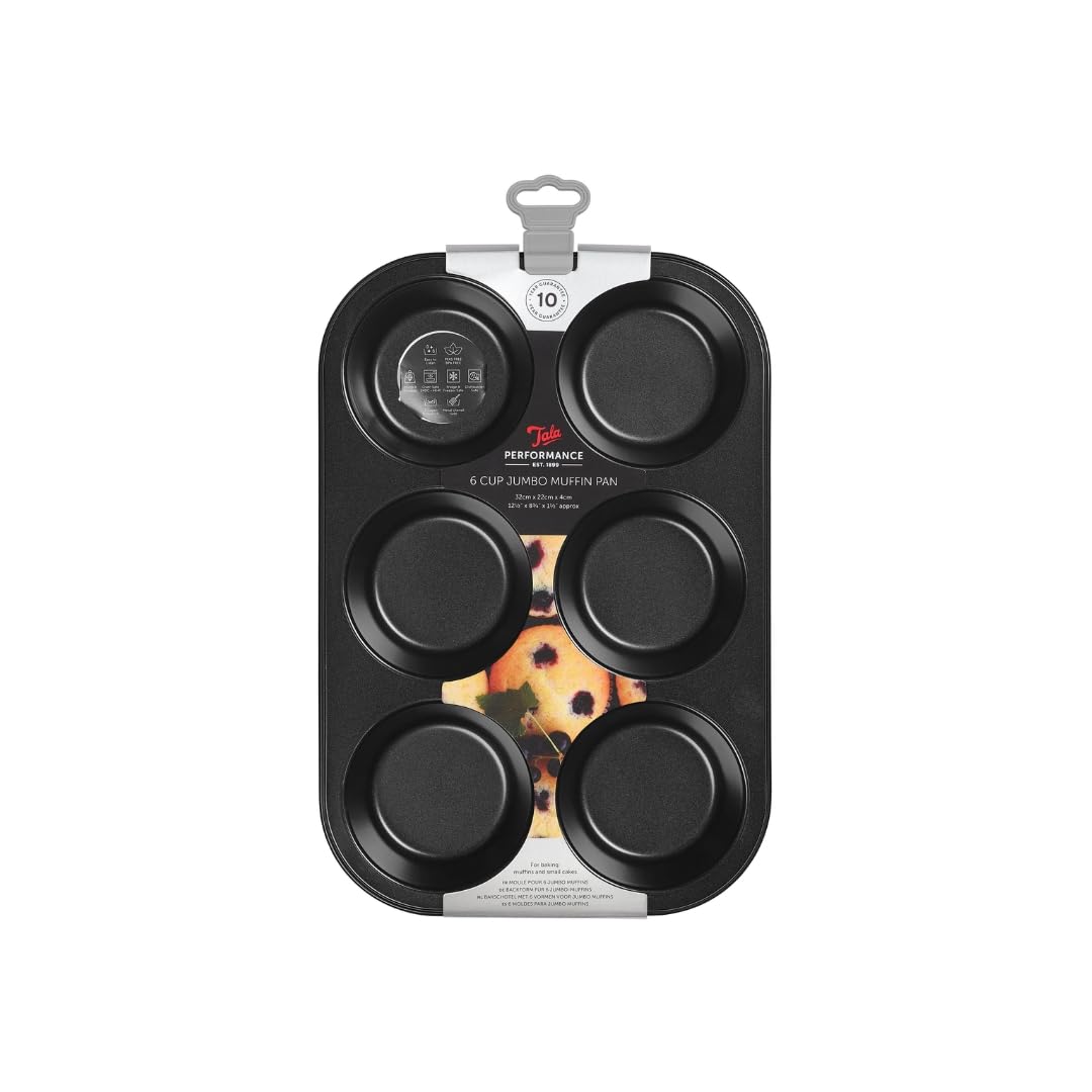 Tala Wydajność, 6 filiżanek Jumbo Muffin Tin, profesjonalna stal węglowa z powłoką zapobiegającą zaćmieniu, opakowanie może się różnić