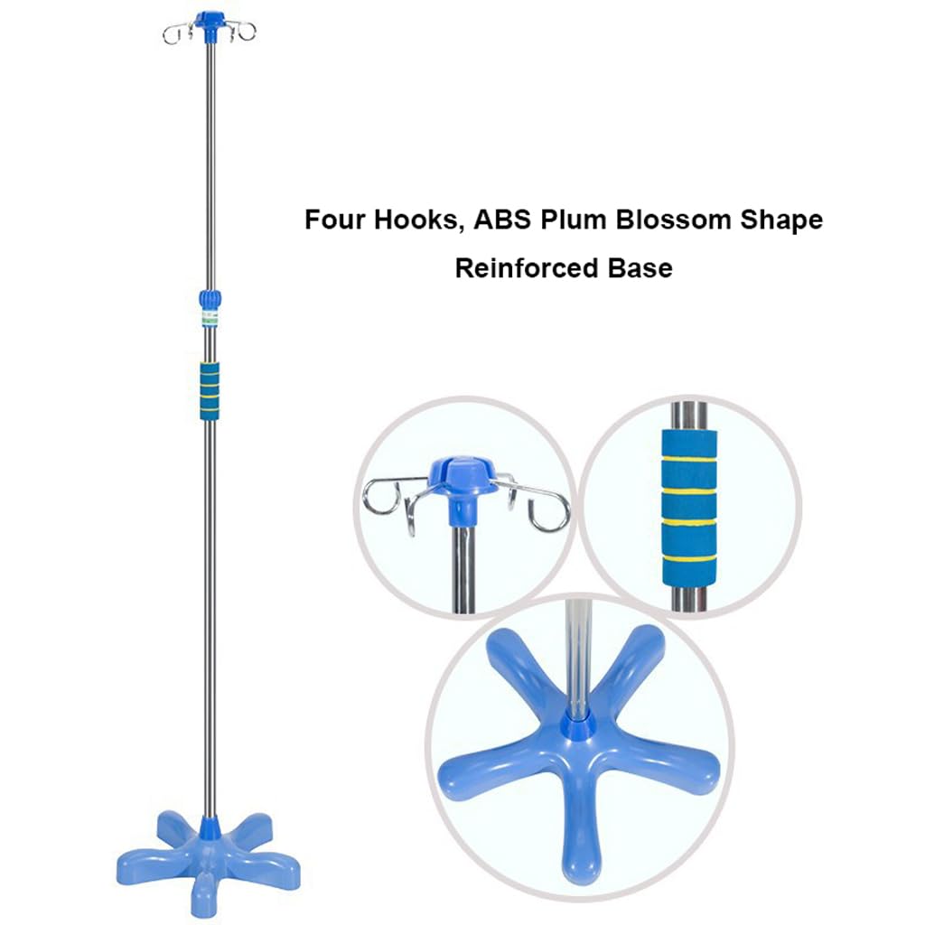Soporte Soporte de goteo de acero inoxidable para suelo con soporte para suero con agarre de esponja, soporte de infusión portátil con 4 ganchos, altura ajustable para hospital, clínica Ancianos