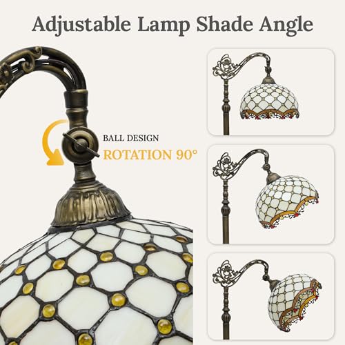 DWVO Tiffany Floor Lamp, Stained Glass Shade Gooseneck Reading Floor Lamp, Adjustable Corner Standing Light with Foot Switch for Bedroom Living Room Office (Bulb not Included)