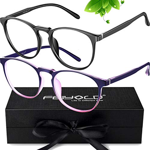 FEIYOLD Blue Light Blocking Glasses Women/Men,Retro Round Anti Eyestrain Computer Gaming Glasses(2Pack)
