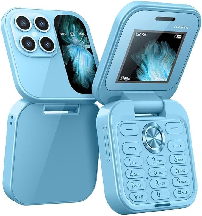Mini Small flip Mobil Cell Phone Star i 17 Bluetooth Handset 0.66 inch Unlocked Bluetooth Earphone Dialer Support SIM Card (Blue)