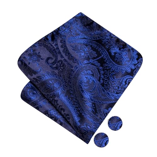 Image of Hi-Tie Bow Tie Men Pre Tied Bowtie Pocket Square Cufflinks Lapel Pin Formal Wedding Bow Ties for Men Party Tuxedo Bowtie Set,Blue Paisley Floral
