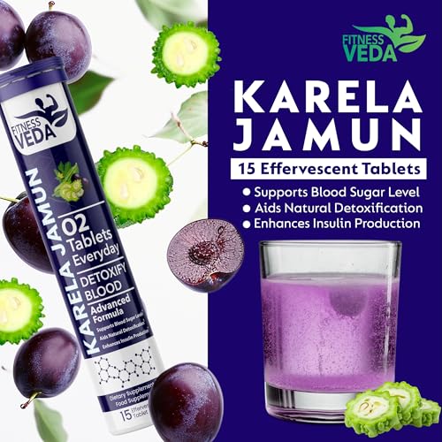 Image of FITNESS VEDA Karela Jamun Effervescent - 15 Tablets | Ayurvedic Formula for Blood Sugar Control | Supports Digestion, Glucose Metabolism & Heart Health | Fizz & Drink