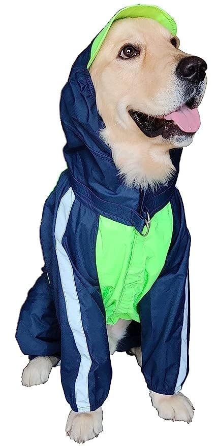 Bhumi Enterprises Dog Raincoats Rain Snow Coats Waterproof Clothing 4 Four Legs Raincoat Full-Cover Dogs Hooded Poncho(Neon Green -Navy Blue) (38) (B0BZN1HHSQ) Amazon Price History, Amazon Price Tracker