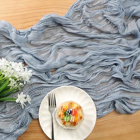 DOLOPL 10PCS Dusty Blue Cheesecloth Table Runner 10ft Boho Table Runner Rustic Cheese Cloth Table Runner Sheer Gauze Runner 120inch Long for Wedding Bridal Baby Shower Birthday Party Table Decorations Cover