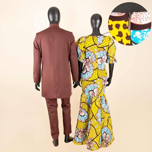 African Women Print Dresses Matching Couple Outfits Dashiki Clothes Bazin Men Suits Jacket and Pant Sets4