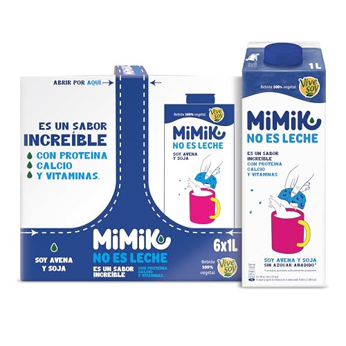 Pascual Mimik - Bebida 100% Vegetal, Avena y Soja Sin Azúcar Añadido - Con Proteína, Calcio y Vitaminas - Pack 6 Briks x 1L