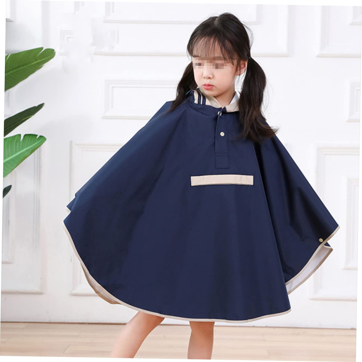 WOFASHPURET Waterproof Boys and Girls Raincoat Poncho Stylish Hooded Cape Rainwear for Boys/girls Navy Blue Size l