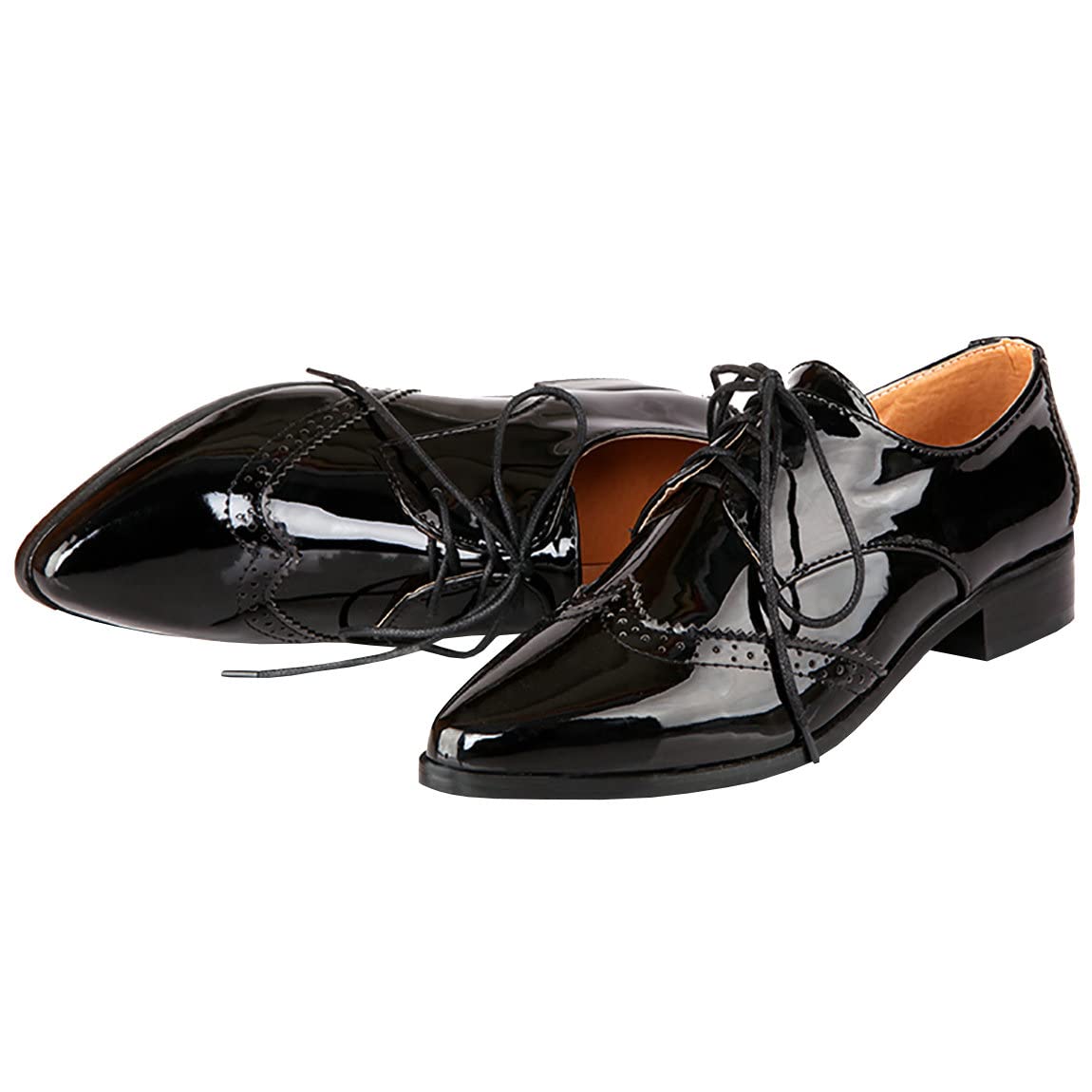 Trendenzy Womens Vintage Oxfords Brogue Wingtip Lace Up Pointed Toe Flat Pumps