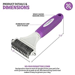 POODLIE Poodle Pet Dematting Comb for Dogs – Handheld Undercoat Dematter Rake Grooming Tool for Long or Short Hair