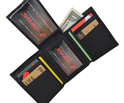 Swiss Marshal Men's Premium Leather Tri Center Flap Up ID Credit Card Holder Wallet2