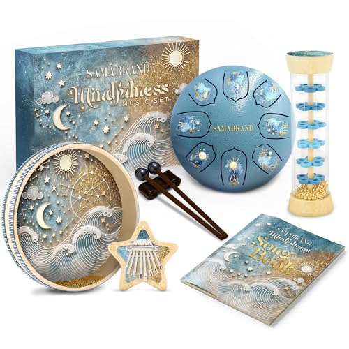 Instrument De Musique Bebe – Kalimba + Tambour handpan + Bâton De Pluie & Pluie pour Apaiser, éveiller Le Rythme Et Stimuler L’Imagination, Moments De...