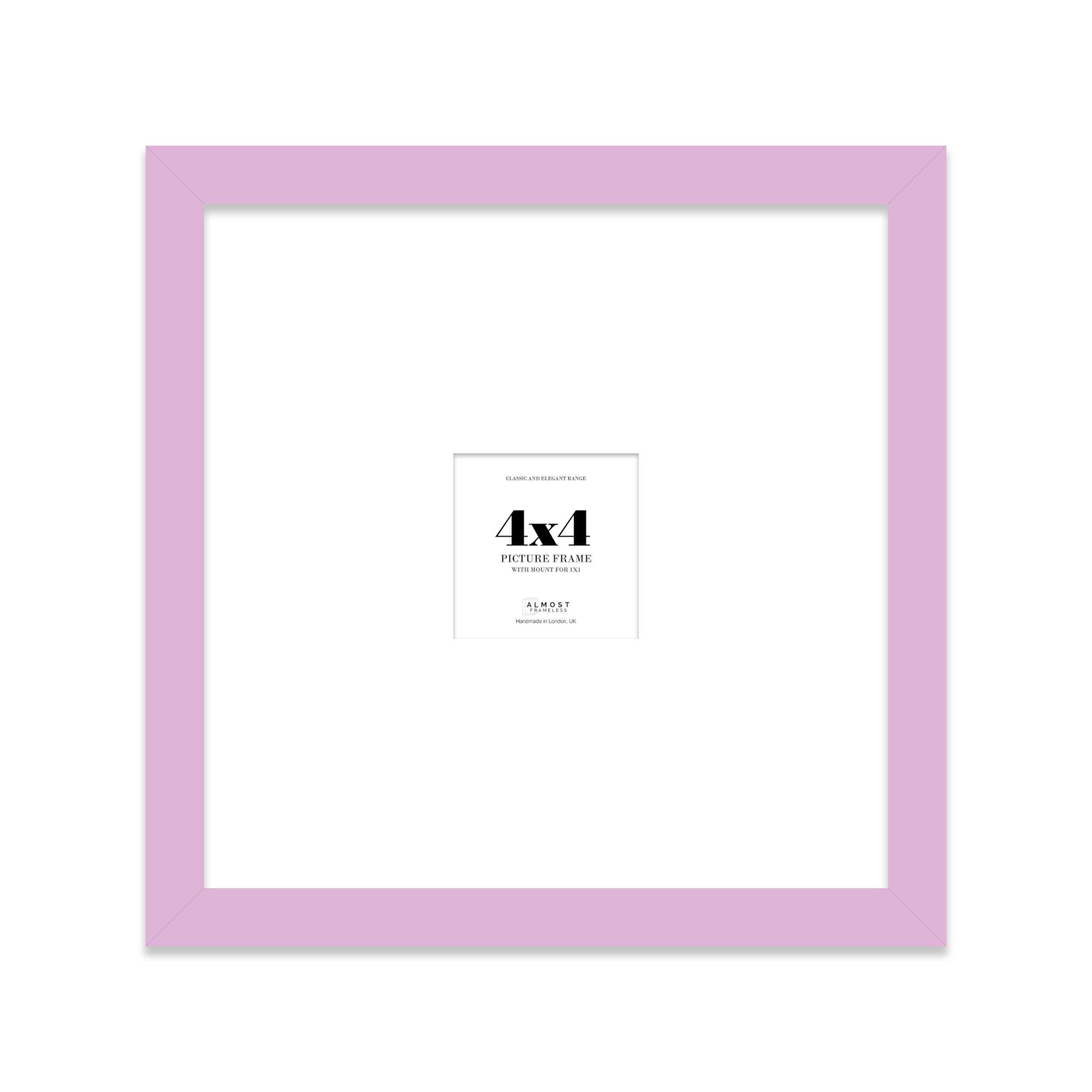 Almost Frameless 4x4 Square Picture Frame, Display Pictures 1x1 With Mat or 4x4 Without Mat, Wall Hanging & Free Standing Photo Frame, Lilac, 1 Pack