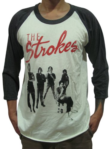 BUNNY BRAND Men's The Strokes Band Group Photo Raglan T-Shirt,Medium White