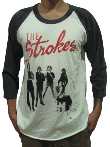 BUNNY BRAND Men's The Strokes Band Group Photo Raglan T-Shirt (X-Large, White)