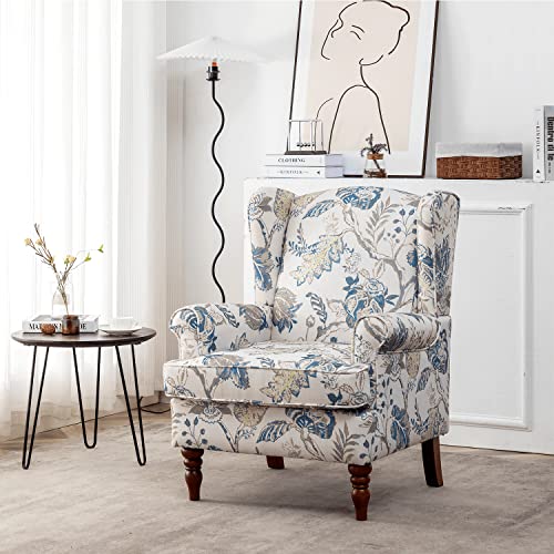 Mellcom RBU-01 Floral Accent Chair, High Back Upholstered Armchair With Solid Legs, Leisure Single Sofa Chair For Living Room thumb #1