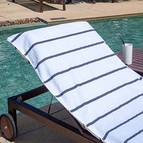 Arkwright Las Rayas Chaise Lounge Cover - (Pack Of 2) 100% Cotton Terry Towel Pool Chair Covers For Outdoor Beach Furniture, 30 X 85 In, Dark Grey #TOP3