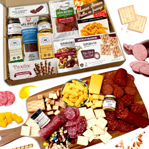 Deluxe Meat and Cheese Gift Basket – Gourmet Charcuterie Assortment Charcuterie Food Items, Meat...