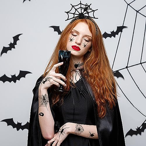 Spinne Haarreif für Halloween Kostüme, Haarband Mit Glitzereffekt, Temporäre Tattoos, Kinder Fasching Kostüm Karneval Party Accessoire