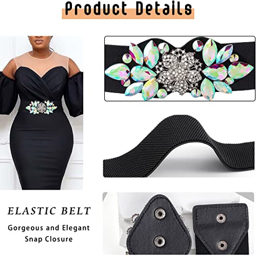 Rhinestone Stretch Belt Color Wide Dress Flower Belt Women Elastic Belts Crystal Waist Jewelry Accessories3