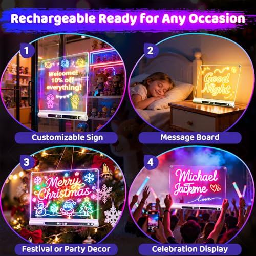 Image of Geokay 16 inch Rechargeable LED Drawing Board, 9-Color Light Modes with Timer & Built-in Stand, Neon Glow Up Dry Erase Doodle Note Pad, Sketching Gift Toy for Kids /Girls /Teens, 6 Markers & Tracing Book