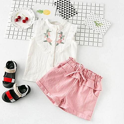 Betadog Toddler Girl Clothes Kid Girl Summer Outfits Ruffle Lace Sleeveless Shirts + Leopard Print Shorts3