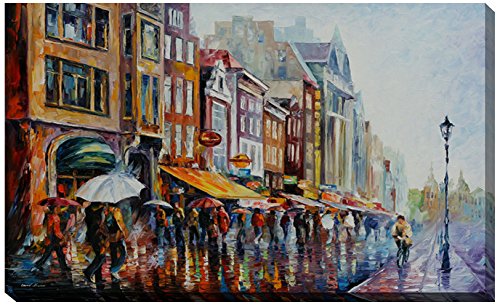 Picture Perfect International Giclee Stretched Wall Art by Leonid Afremov Amsterdams Rain Artists-Canvas, 24" x 40" x 1"