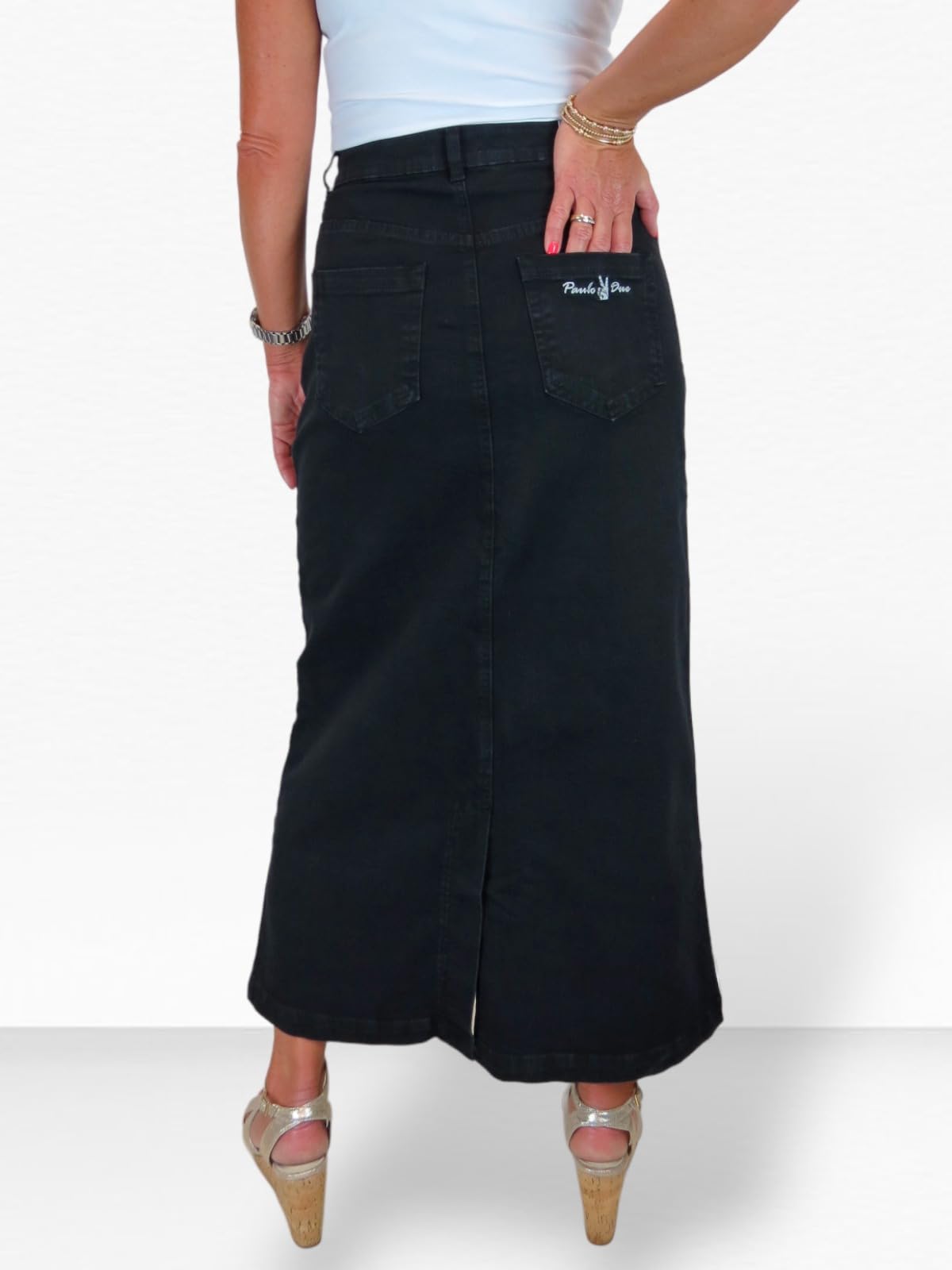 Damen Maxi Long Jeans Rock Sehr Dehnbarer Denim 36-48