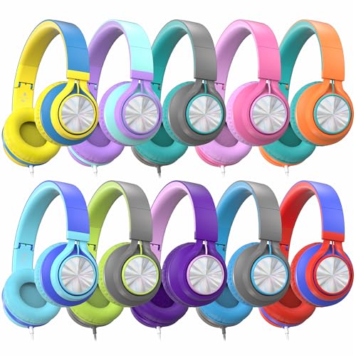 AILIHEN Classroom Headphones Bulk 10 Pack with Microphone - C8 On-Ear Wired Kids Headphones for School with 3.5mm Jack for Library Home Online...